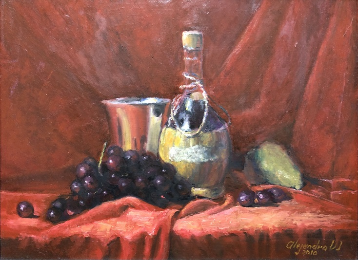 Wicker Wine Bottle and Fruits
