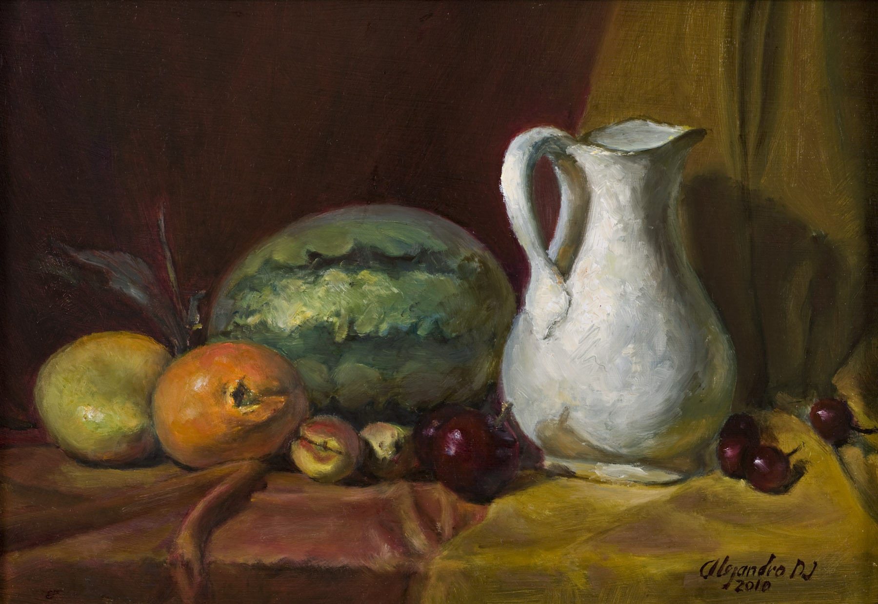 White Pitcher and Fruits